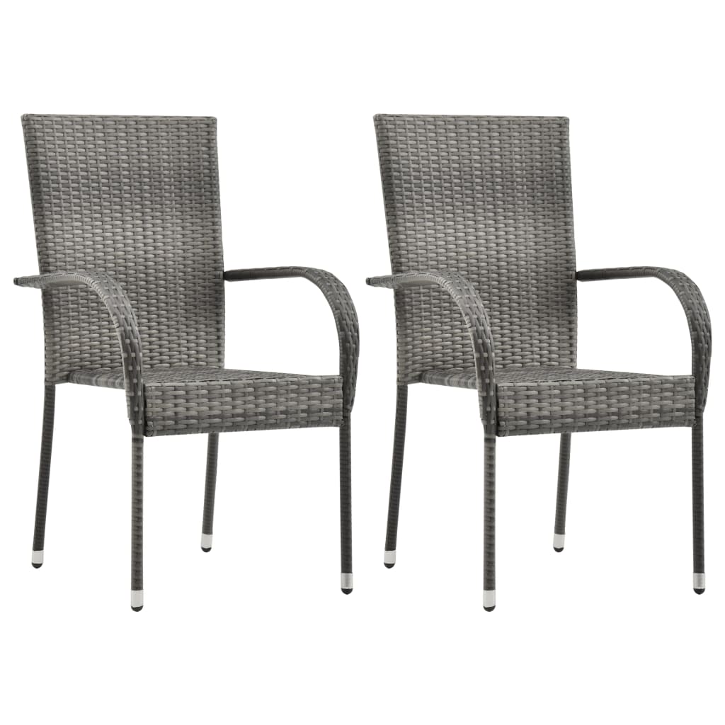 vidaXL Stackable Patio Chairs 2 pcs Gray Poly Rattan