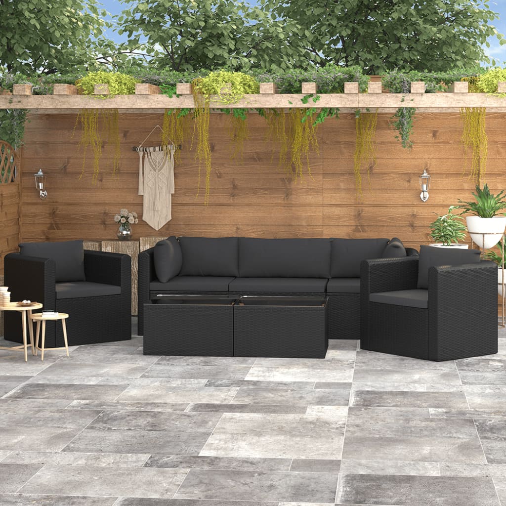 vidaXL 7 Piece Patio Lounge Set with Cushions Poly Rattan Black