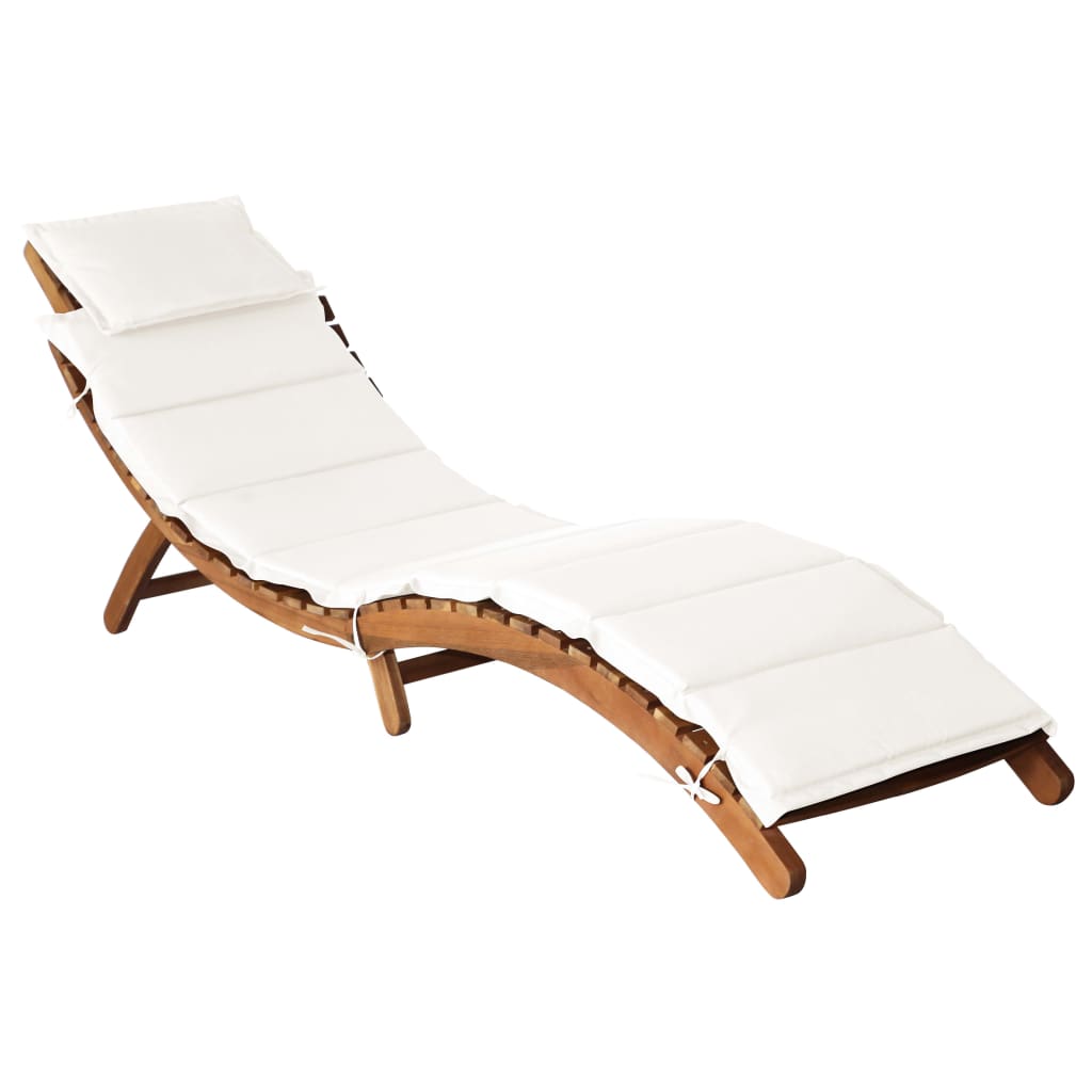 vidaXL Sun Lounger with Cushion Solid Acacia Wood Cream