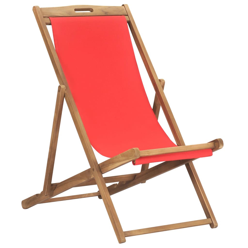 vidaXL Folding Beach Chair Solid Teak Wood Red