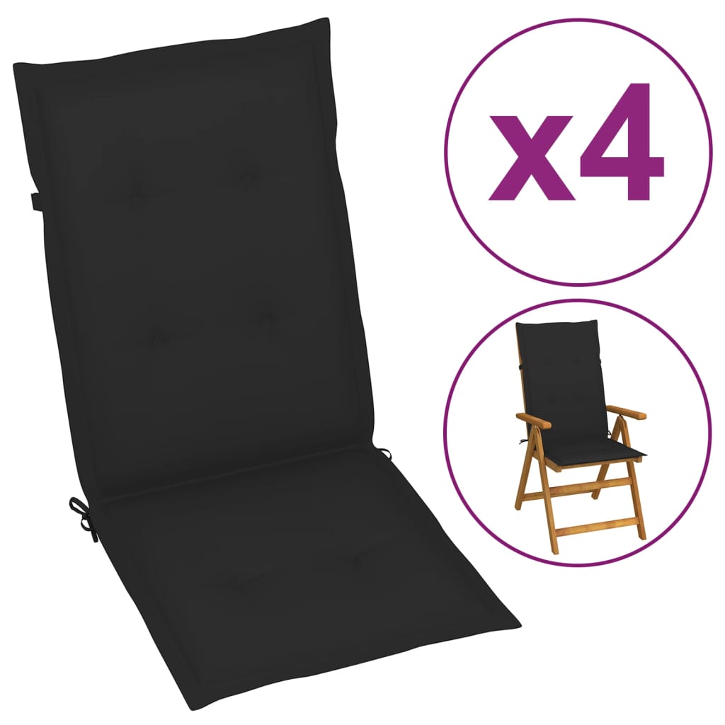 vidaXL Garden Chair Cushions 4 pcs Black 47.2"x19.7"x1.2"