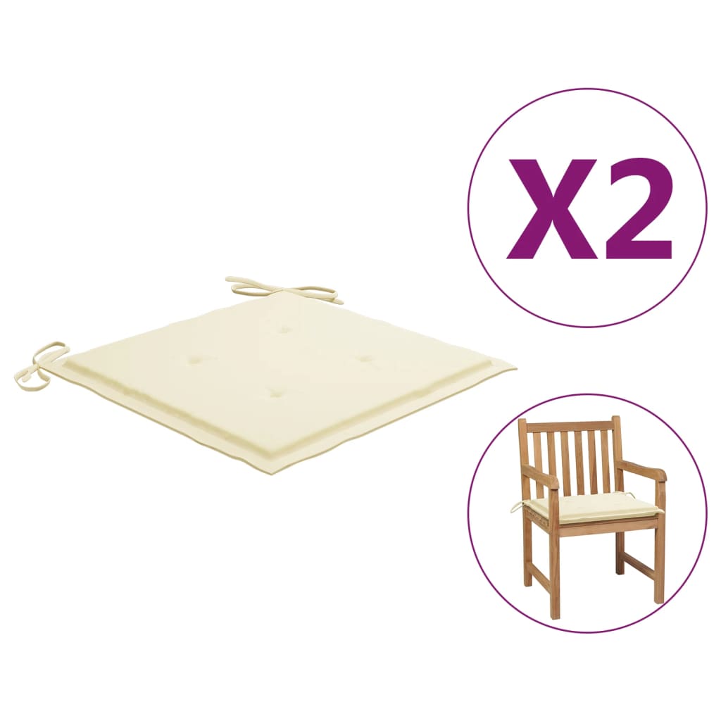 vidaXL Garden Chair Cushions 2 pcs Cream 19.7"x19.7"x1.2"