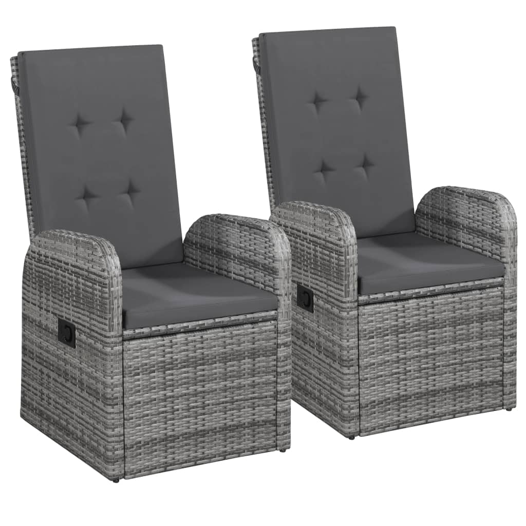vidaXL Reclining Patio Chairs 2 pcs with Cushions Poly Rattan Gray