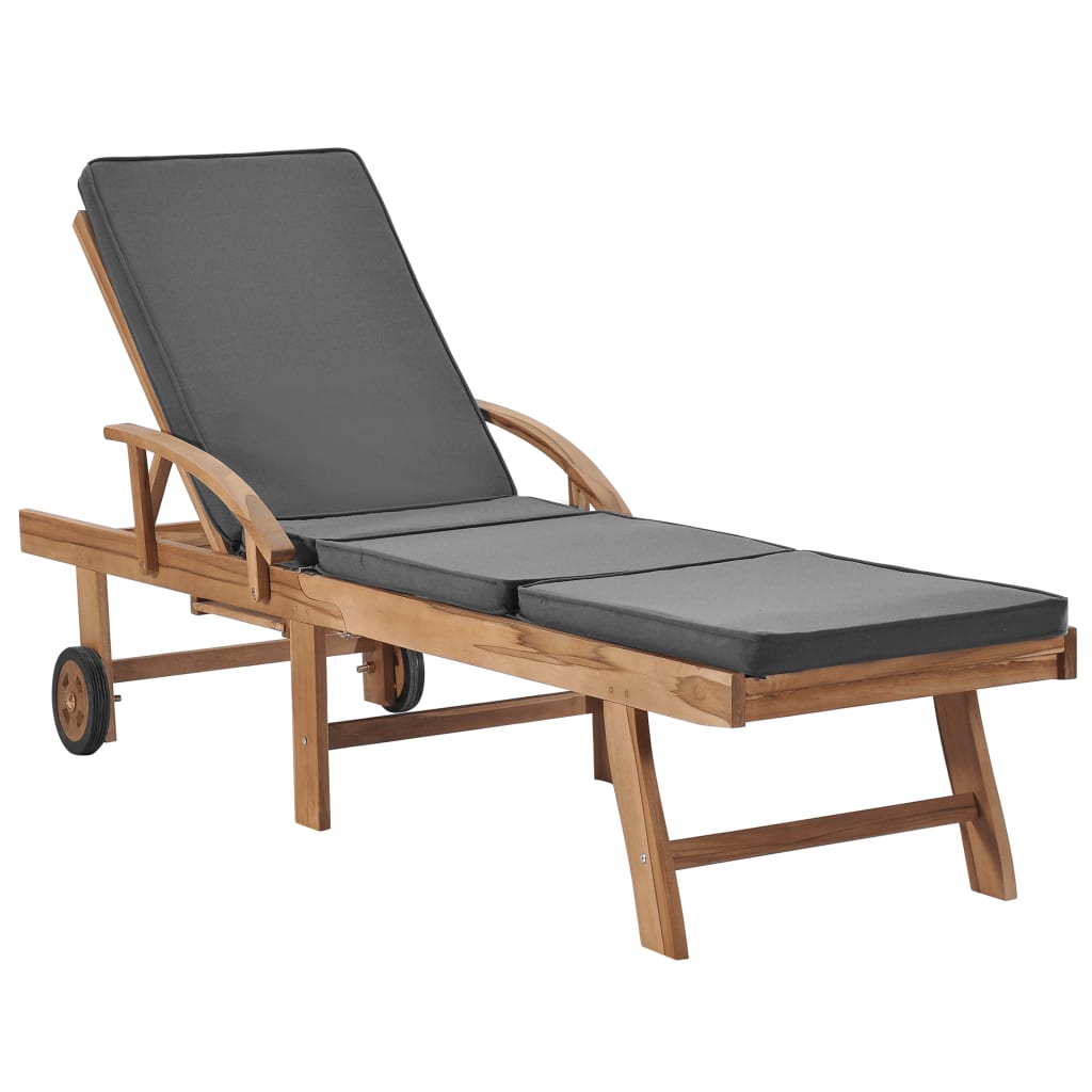 vidaXL Sun Lounger with Cushion Solid Teak Wood Dark Gray