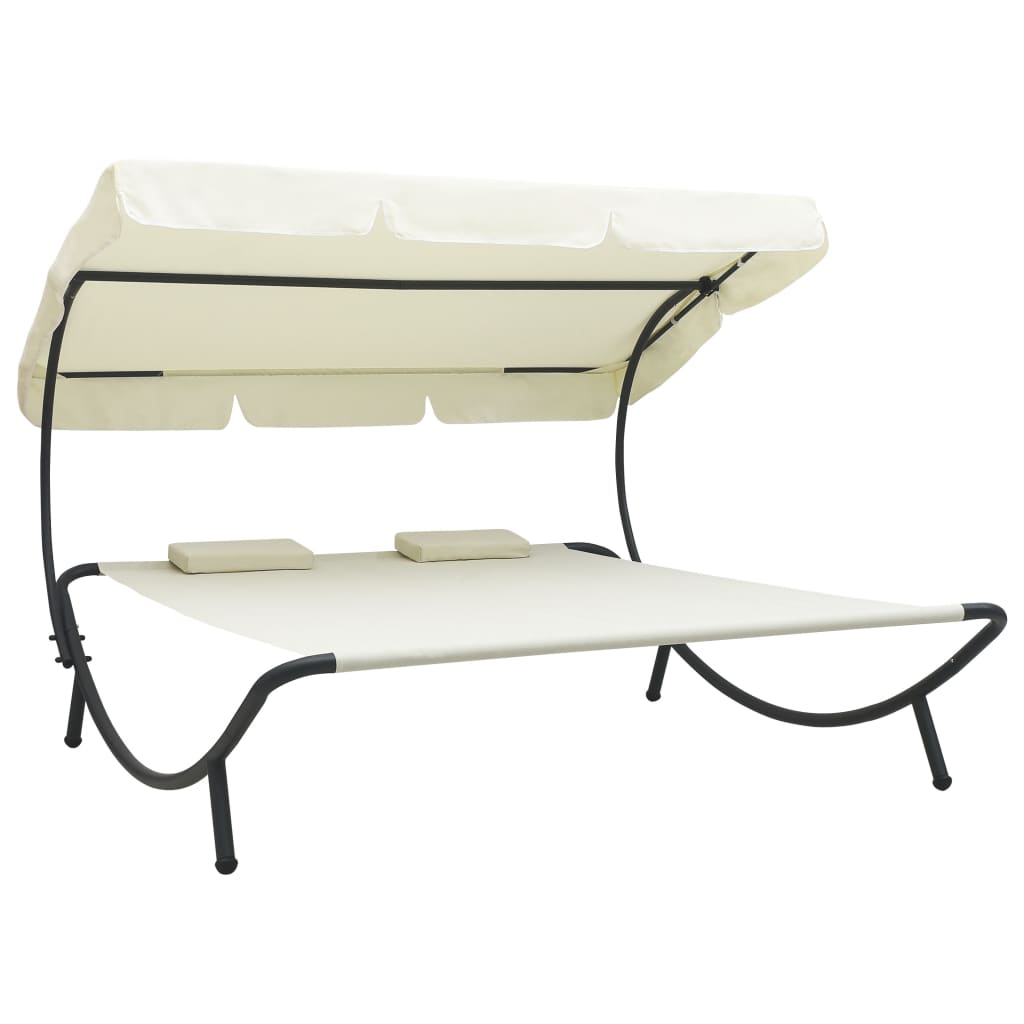 vidaXL Patio Lounge Bed with Canopy and Pillows Cream White