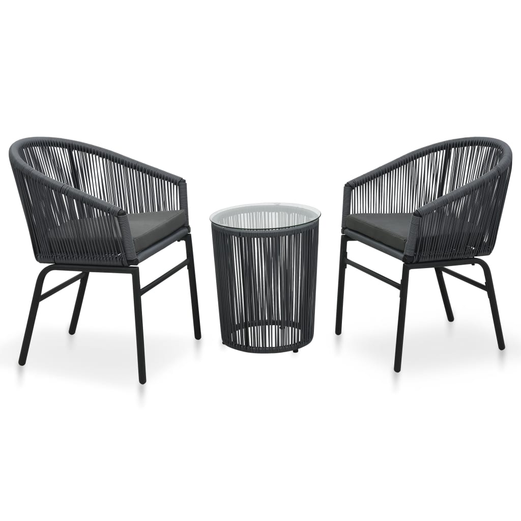 vidaXL 3 Piece Bistro Set with Cushions PVC Rattan Anthracite 