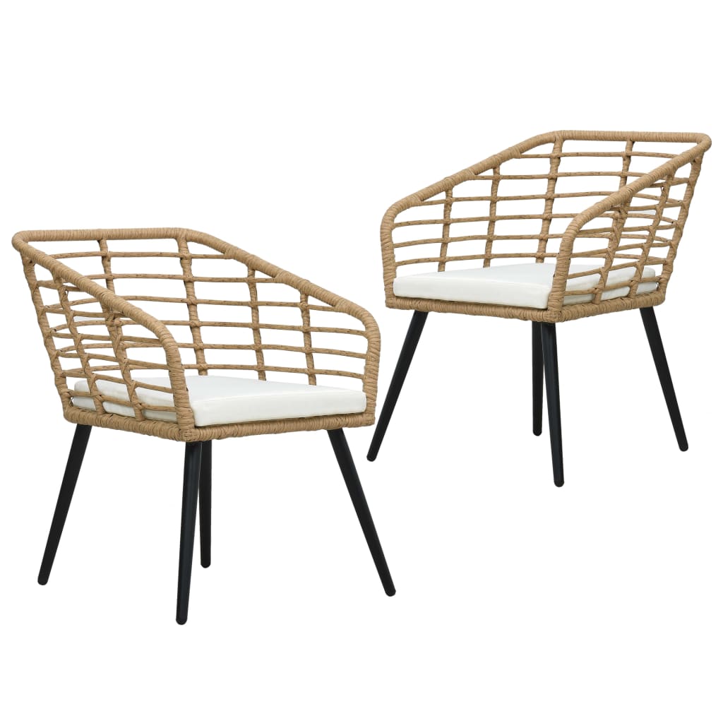 vidaXL Patio Chairs with Cushions 2 pcs Poly Rattan Oak