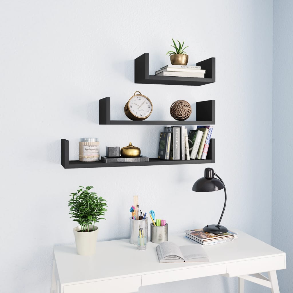 vidaXL Wall Display Shelf 3 pcs Gray Chipboard