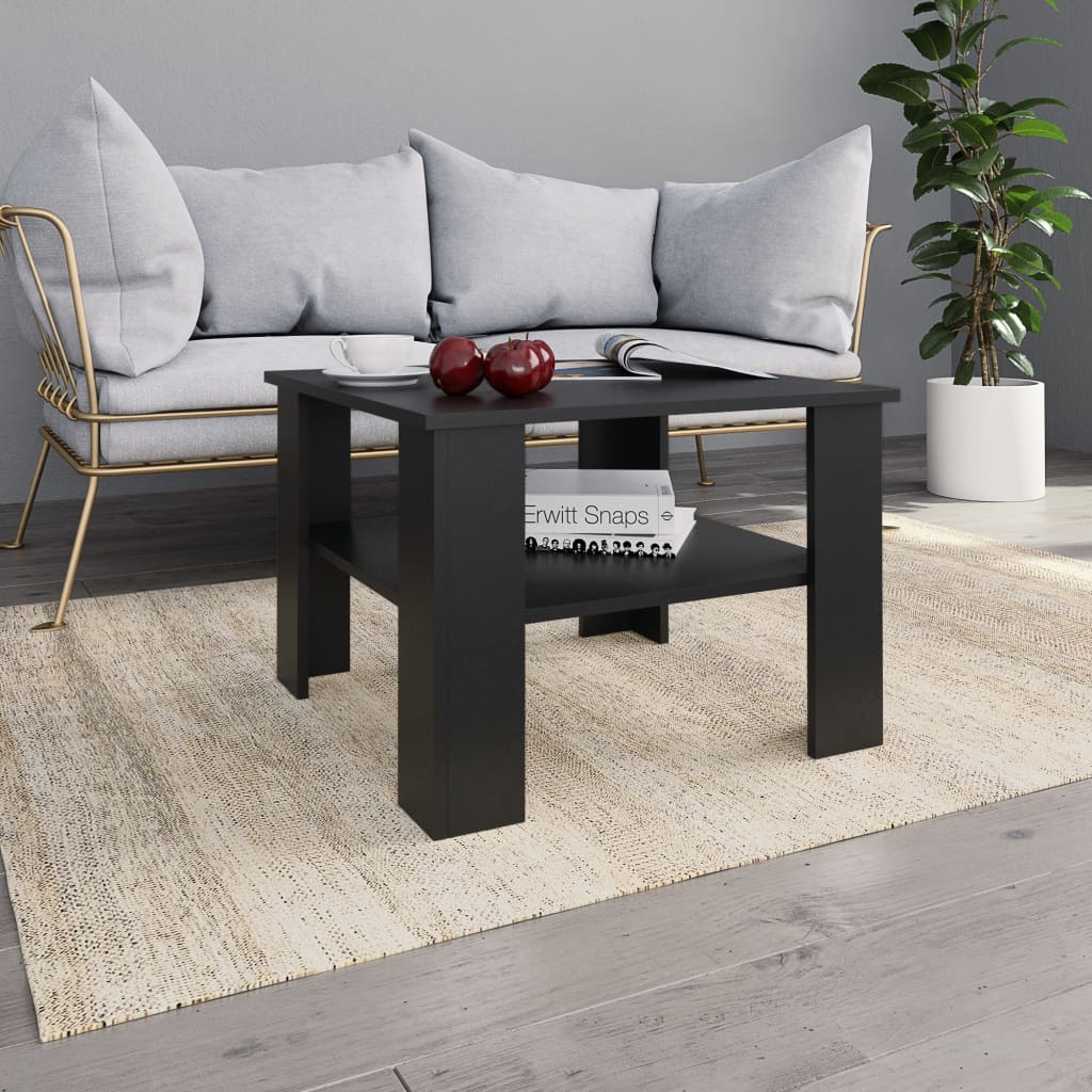 vidaXL Coffee Table Black 23.6"x23.6"x16.5" Chipboard