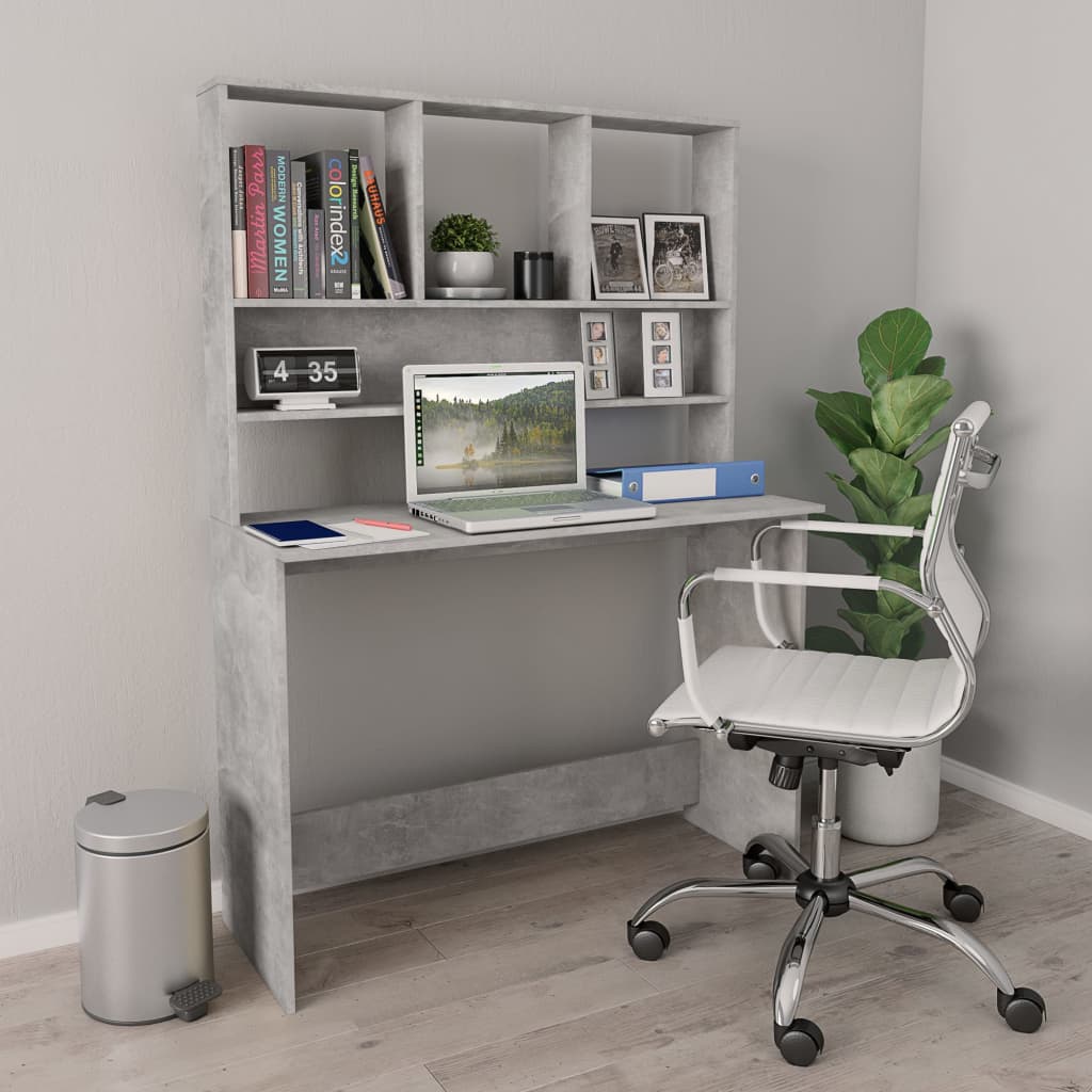 vidaXL Desk with Shelves Concrete Gray 43.3"x17.7"x61.8" Chipboard