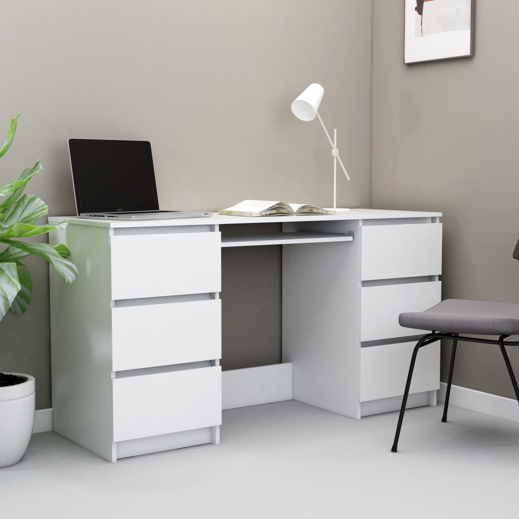 vidaXL Writing Desk White 55.1"x19.7"x30.3" Chipboard