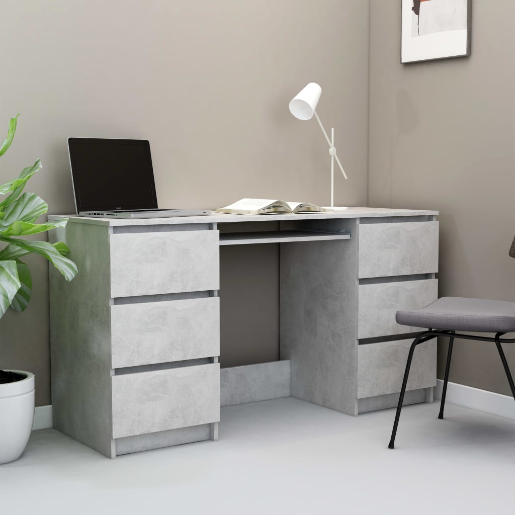 vidaXL Writing Desk Concrete Gray 55.1"x19.7"x30.3" Chipboard