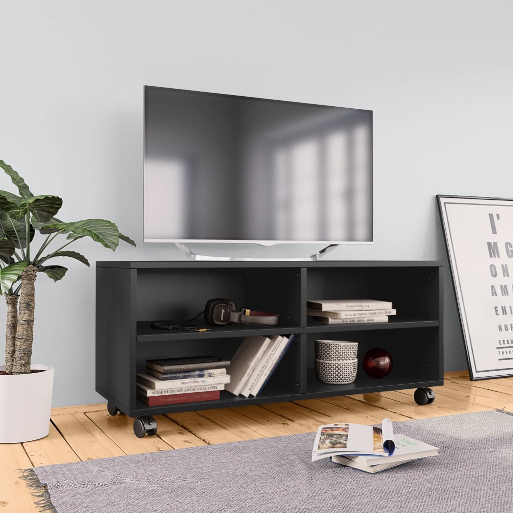 vidaXL TV Cabinet with Castors Black 35.4"x13.8"x13.8" Chipboard