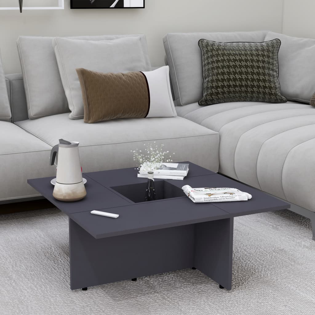 vidaXL Coffee Table Gray 31.3"x31.3"x11.8" Chipboard