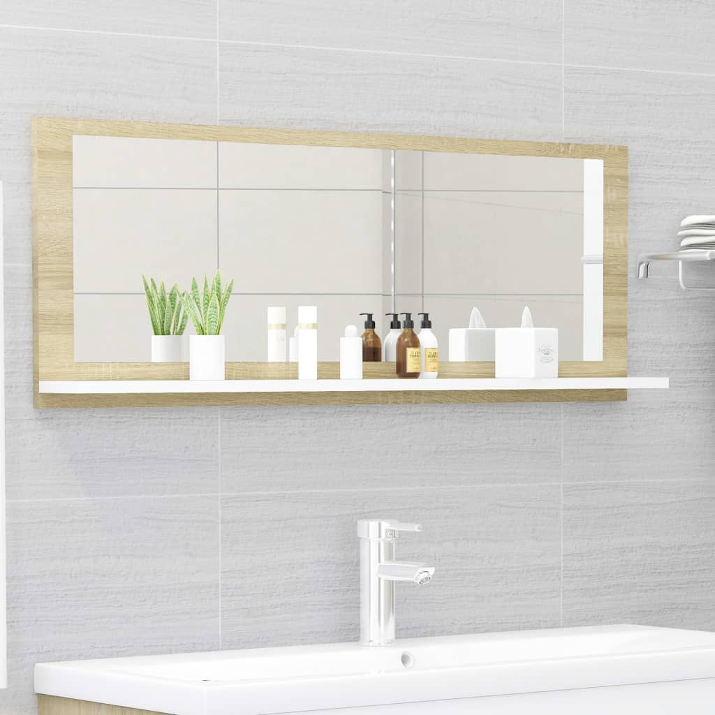 vidaXL Bathroom Mirror White and Sonoma Oak 39.4"x4.1"x14.6" Chipboard