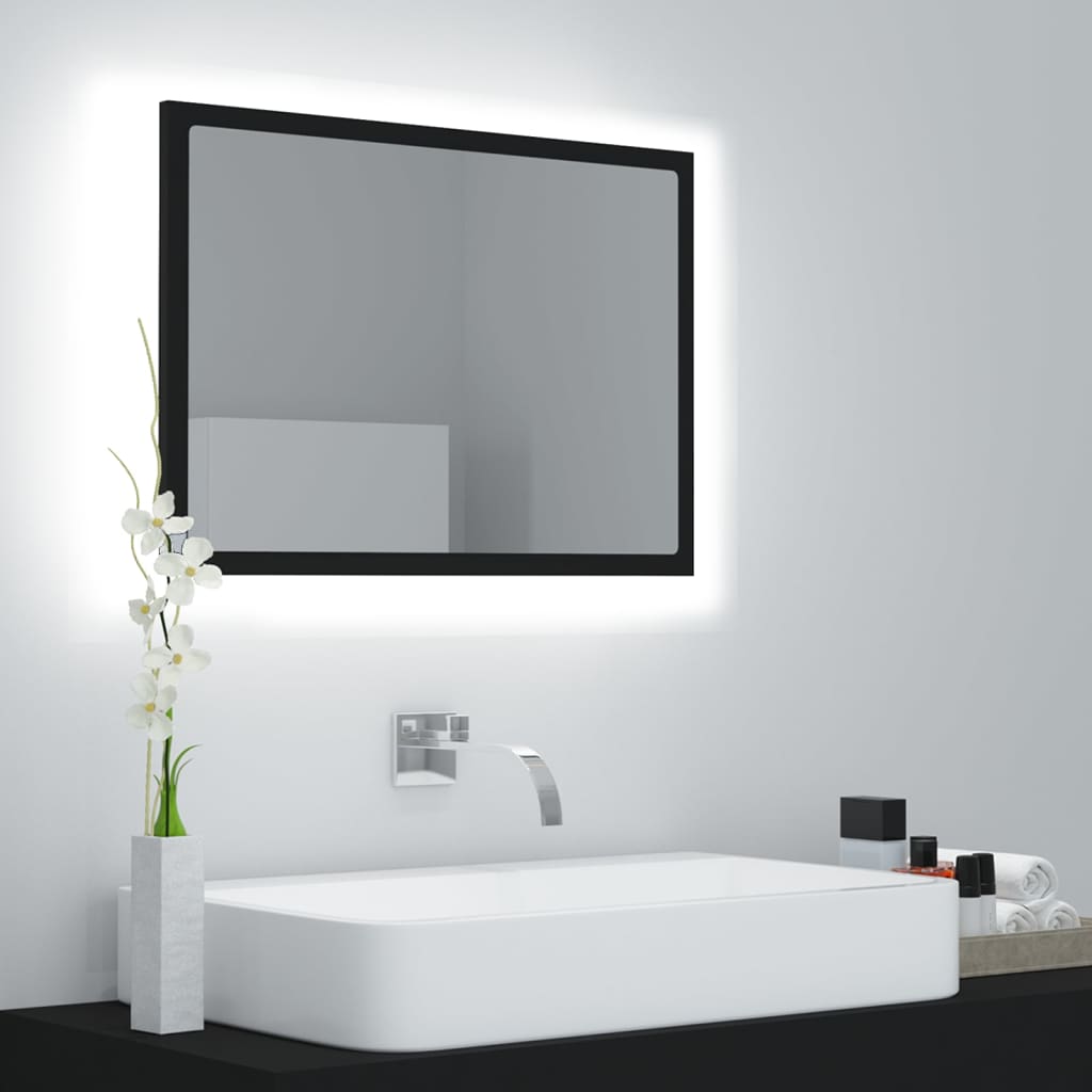 vidaXL LED Bathroom Mirror Black 23.6"x3.3"x14.6" Chipboard