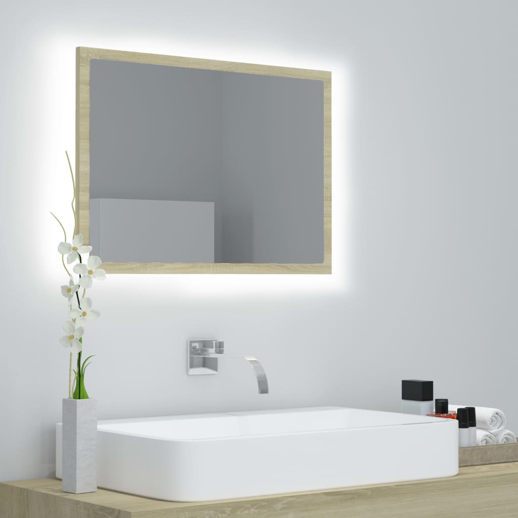 vidaXL LED Bathroom Mirror Sonoma Oak 23.6"x3.3"x14.6" Chipboard