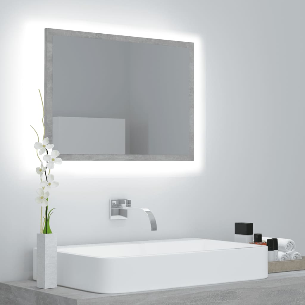 vidaXL LED Bathroom Mirror Concrete Gray 23.6"x3.3"x14.6" Chipboard