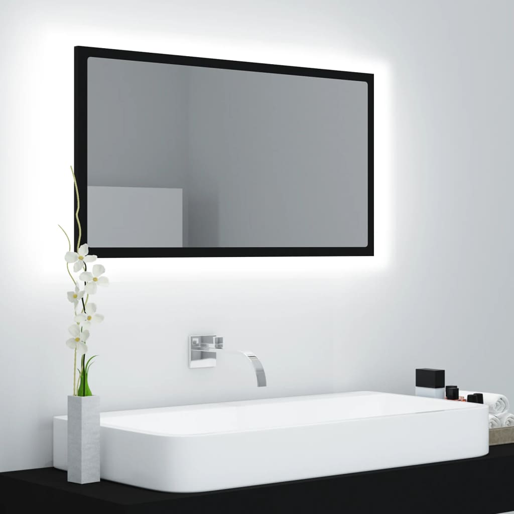 vidaXL LED Bathroom Mirror Black 31.5"x3.3"x14.6" Chipboard