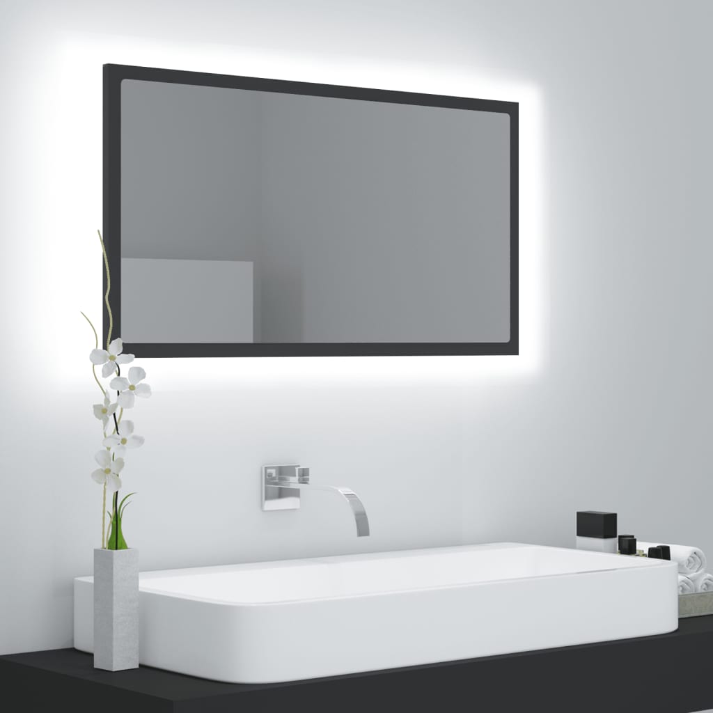 vidaXL LED Bathroom Mirror Gray 31.5"x3.3"x14.6" Chipboard