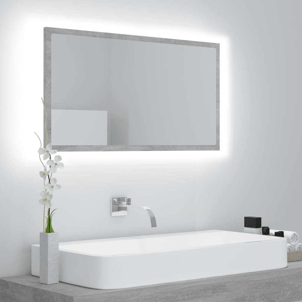 vidaXL LED Bathroom Mirror Concrete Gray 31.5"x3.3"x14.6" Chipboard