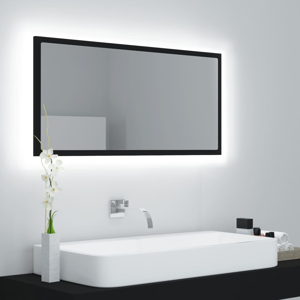 vidaXL LED Bathroom Mirror Black 35.4"x3.3"x14.6" Chipboard