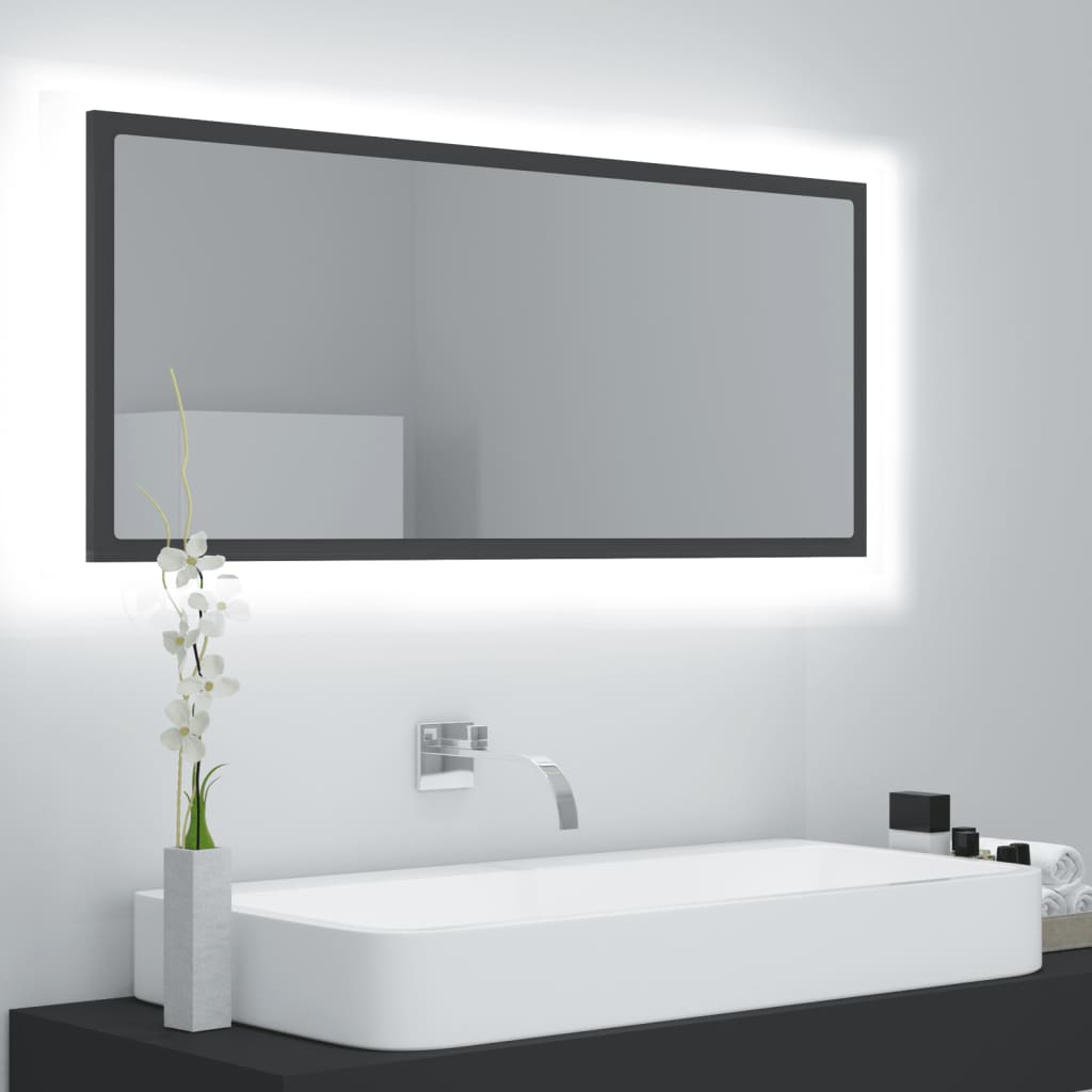 vidaXL LED Bathroom Mirror Gray 39.4"x3.3"x14.6" Chipboard