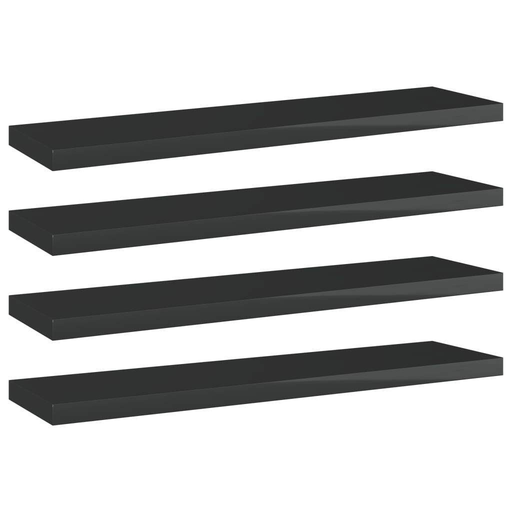 vidaXL Bookshelf Boards 4 pcs High Gloss Black 15.7"x3.9"x0.6" Chipboard