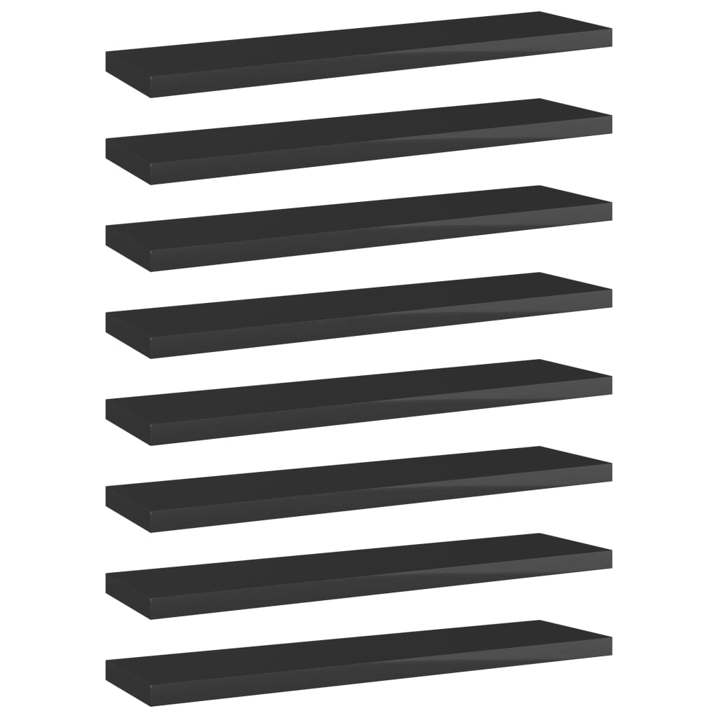 vidaXL Bookshelf Boards 8 pcs High Gloss Black 15.7"x3.9"x0.6" Chipboard