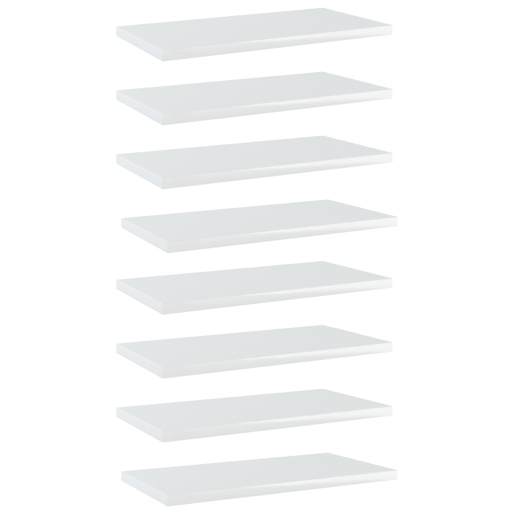 vidaXL Bookshelf Boards 8 pcs High Gloss White 15.7"x7.9"x0.6" Chipboard
