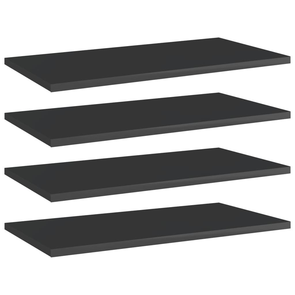 vidaXL Bookshelf Boards 4 pcs High Gloss Black 23.6"x11.8"x0.6" Chipboard