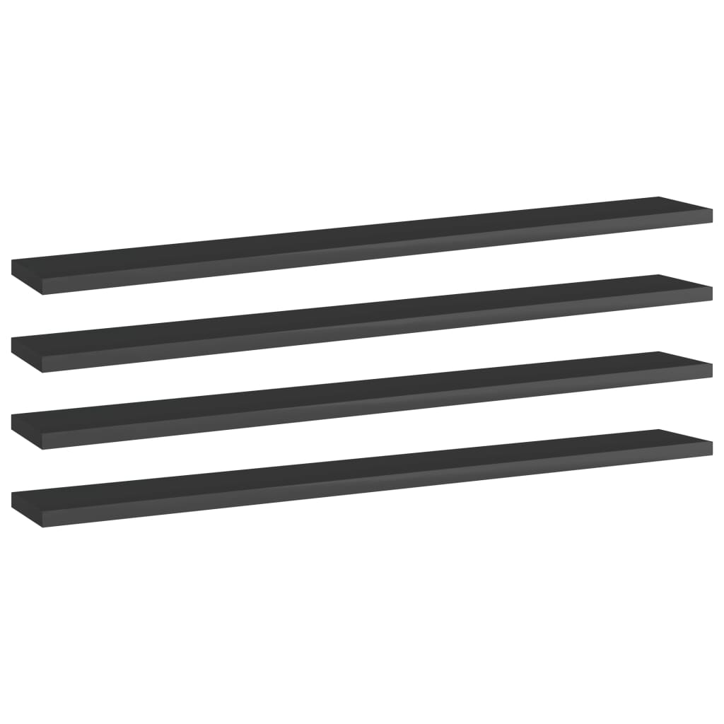 vidaXL Bookshelf Boards 4 pcs High Gloss Black 31.5"x3.9"x0.6" Chipboard