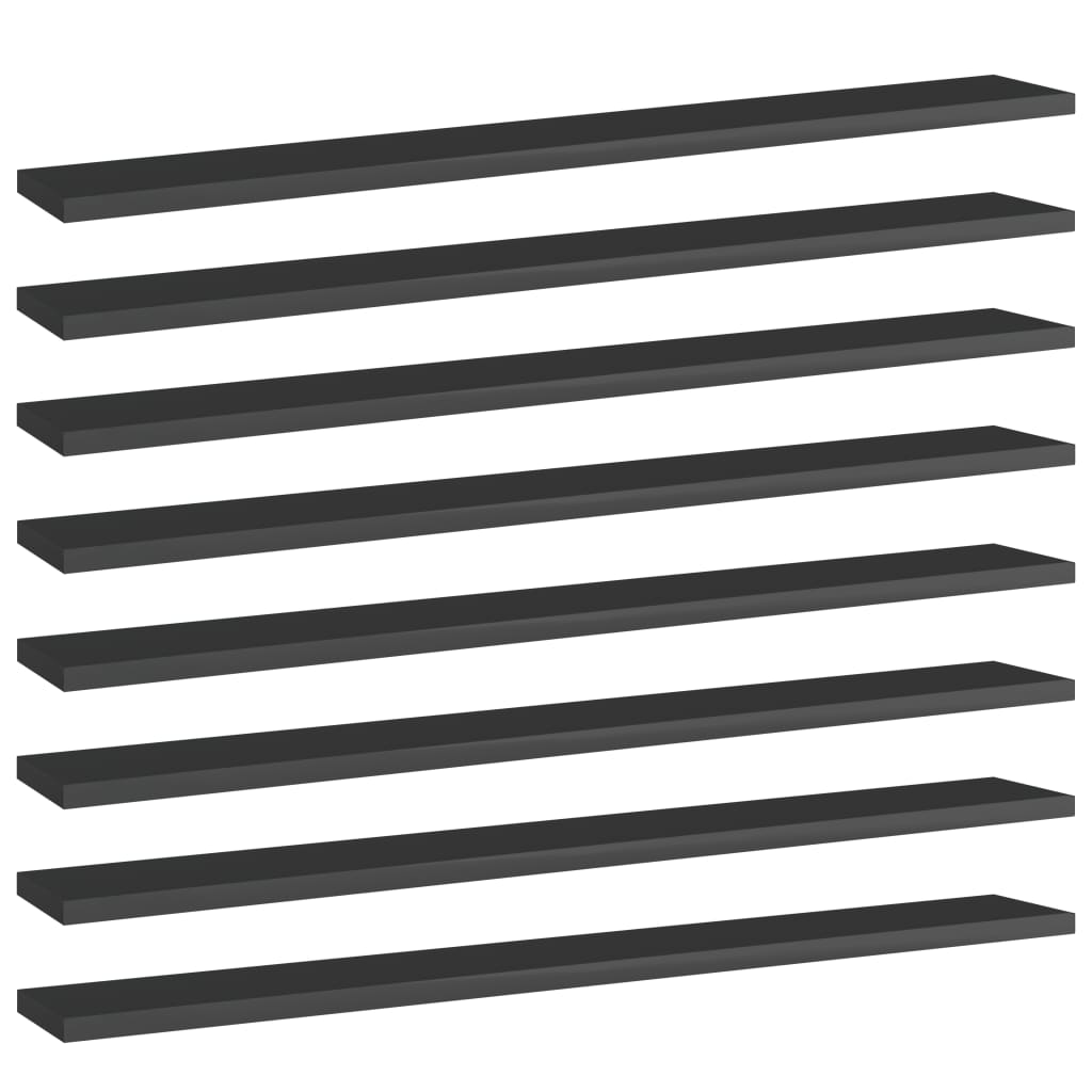 vidaXL Bookshelf Boards 8 pcs High Gloss Black 31.5"x3.9"x0.6" Chipboard