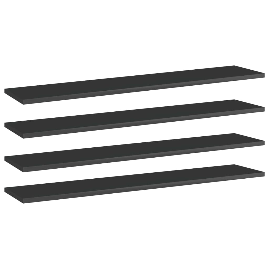 vidaXL Bookshelf Boards 4 pcs High Gloss Black 39.4"x7.9"x0.6" Chipboard