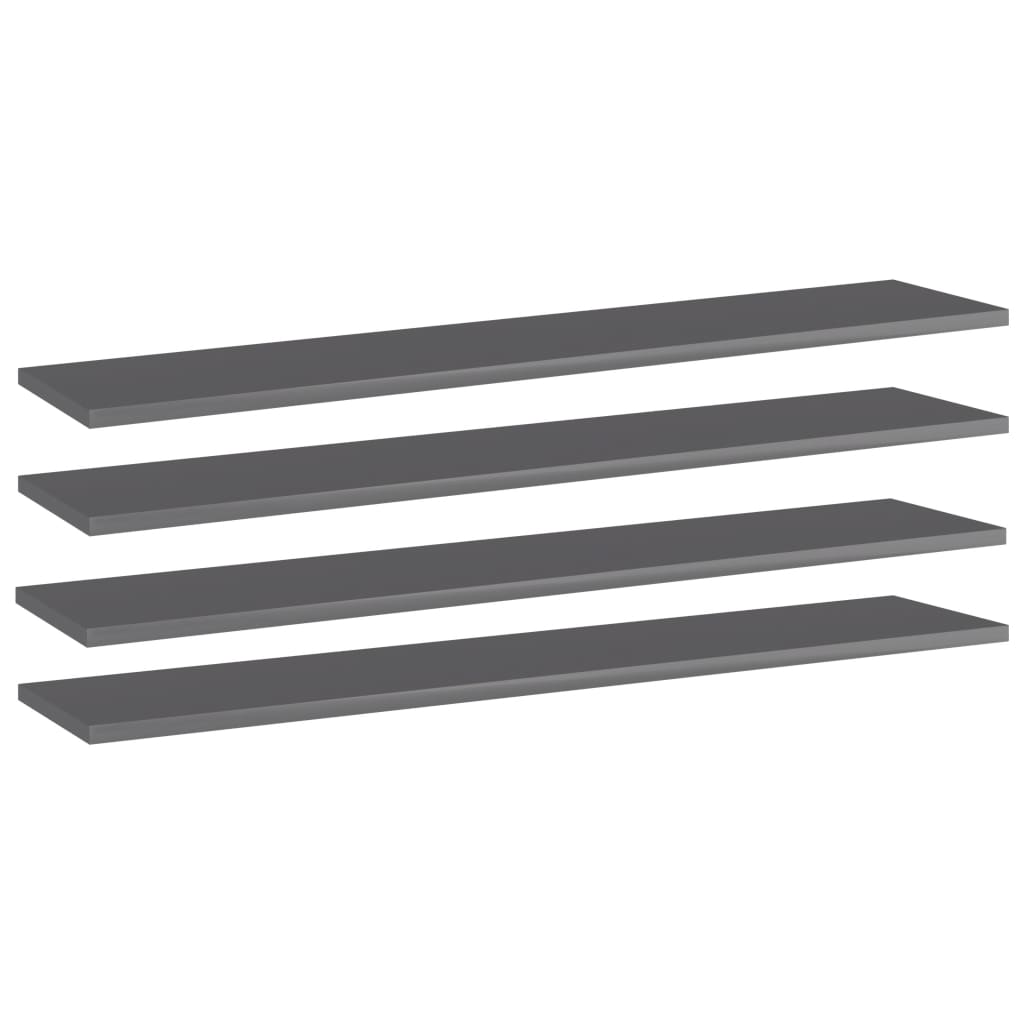 vidaXL Bookshelf Boards 4 pcs High Gloss Gray 39.4"x7.9"x0.6" Chipboard