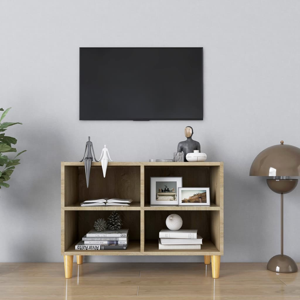 vidaXL TV Cabinet with Solid Wood Legs Sonoma Oak27.4"x11.8"x19.7"