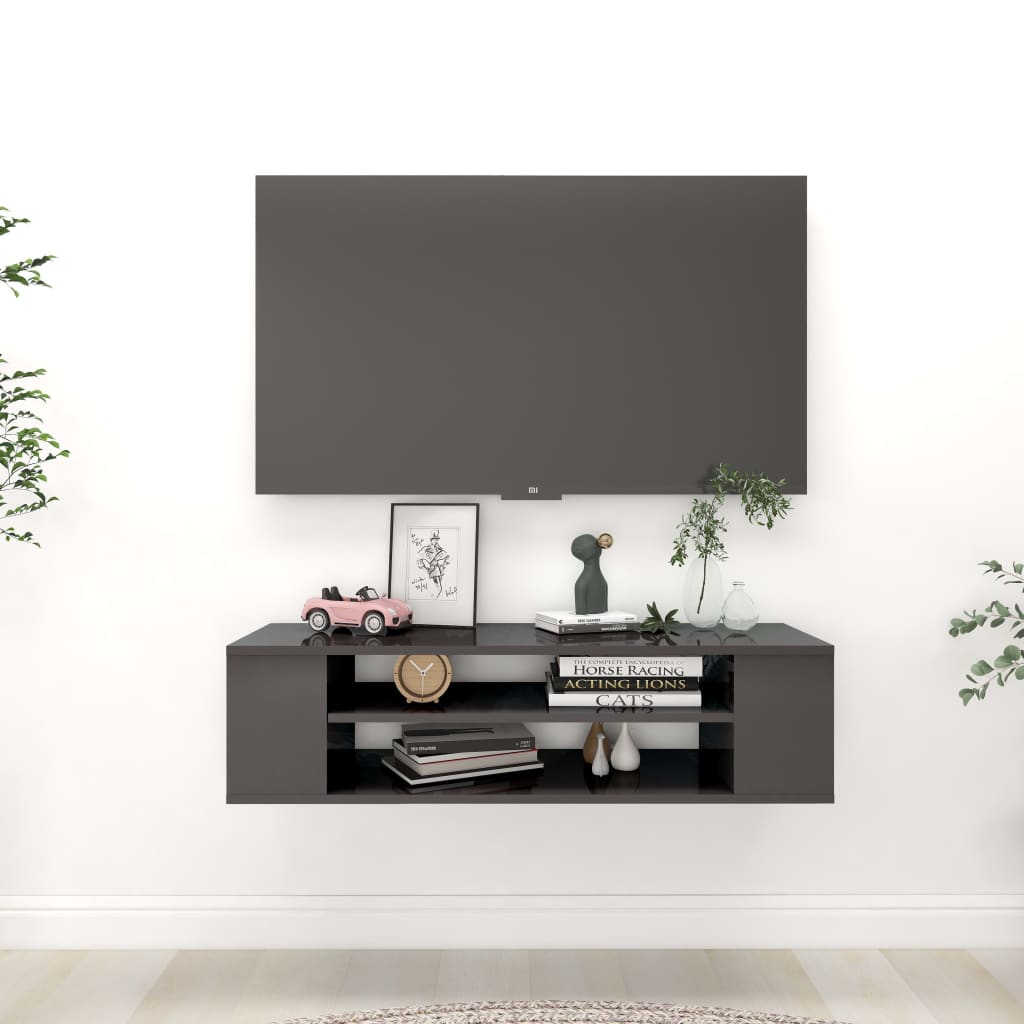 vidaXL Hanging TV Cabinet High Gloss Gray 39.3"x11.8"x10.4" Chipboard