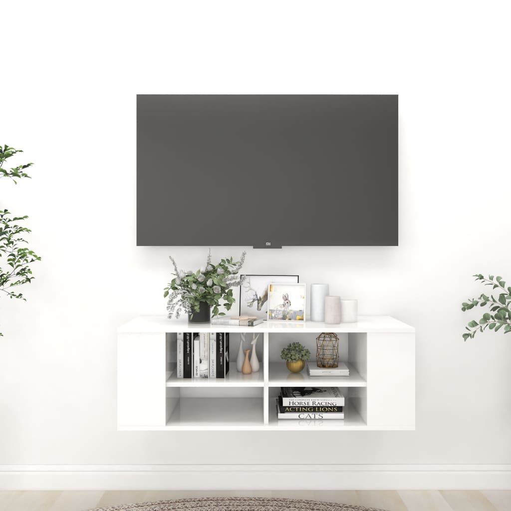 806244 vidaXL Wall-Mounted TV Cabinet High Gloss White 40.2"x14"x14" Chipboard