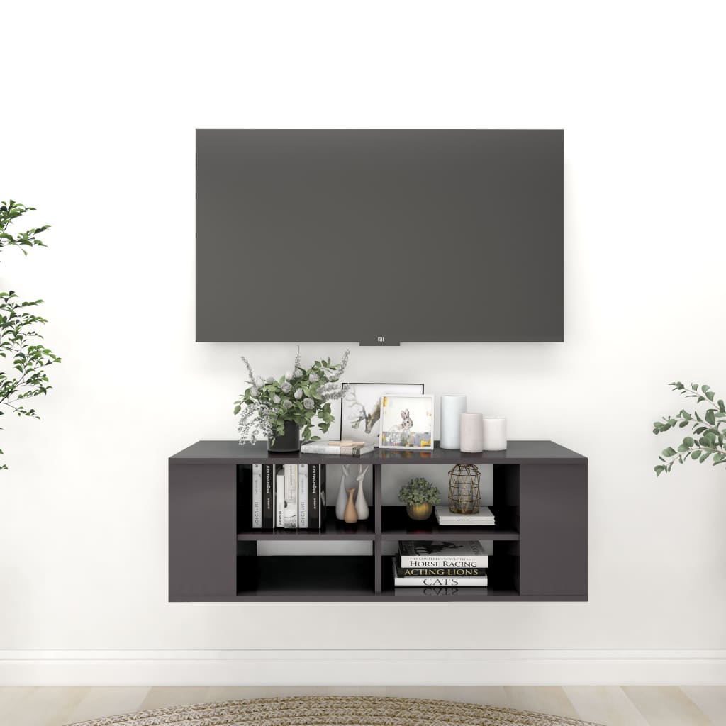 806246 vidaXL Wall-Mounted TV Cabinet High Gloss Gray 40.2"x14"x14" Chipboard