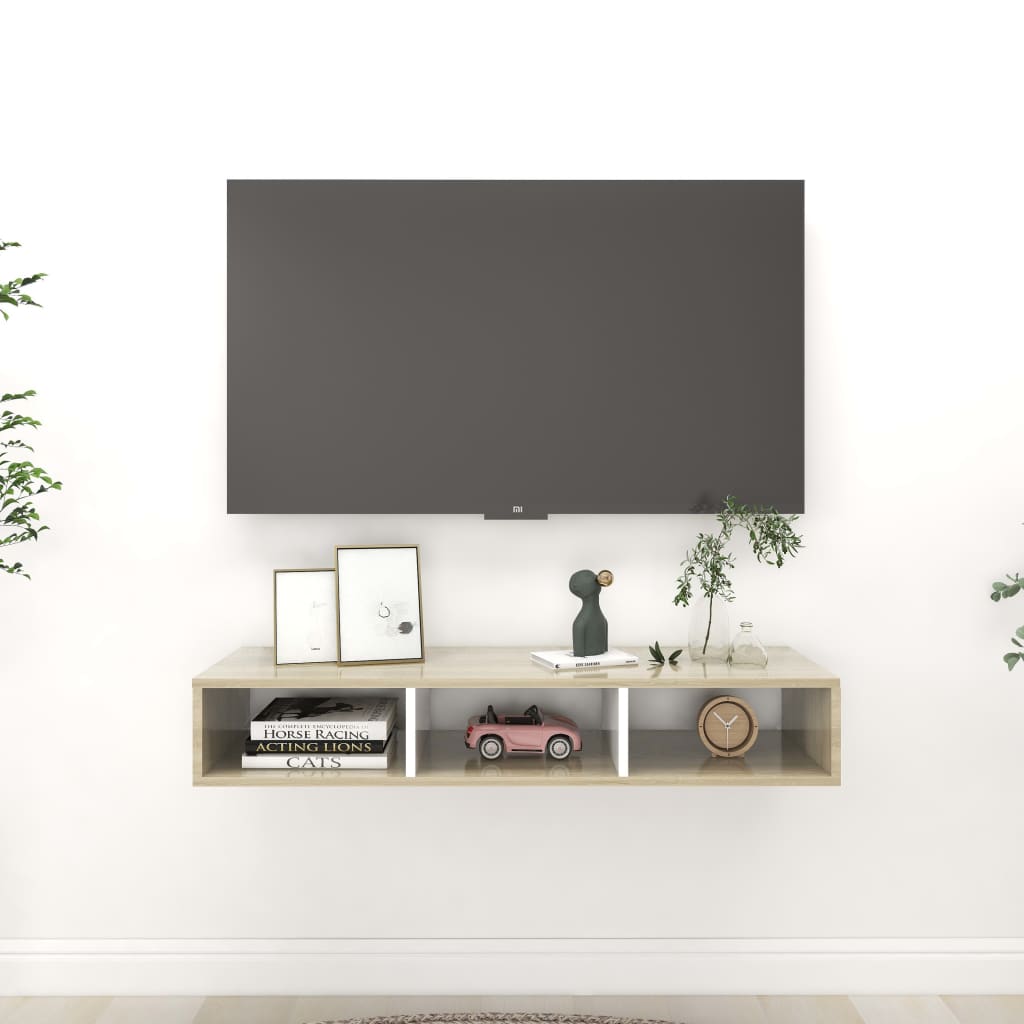 806252 vidaXL Wall Shelf Cabinet White and Sonoma Oak 40.2"x12"x7" Chipboard