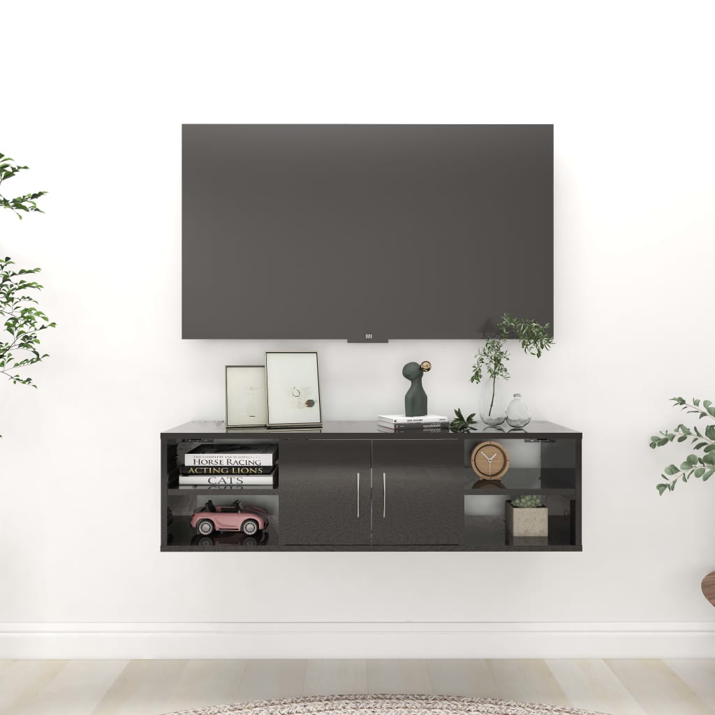 vidaXL Wall Shelf High Gloss Black 40.2"x12"x11.4" Chipboard