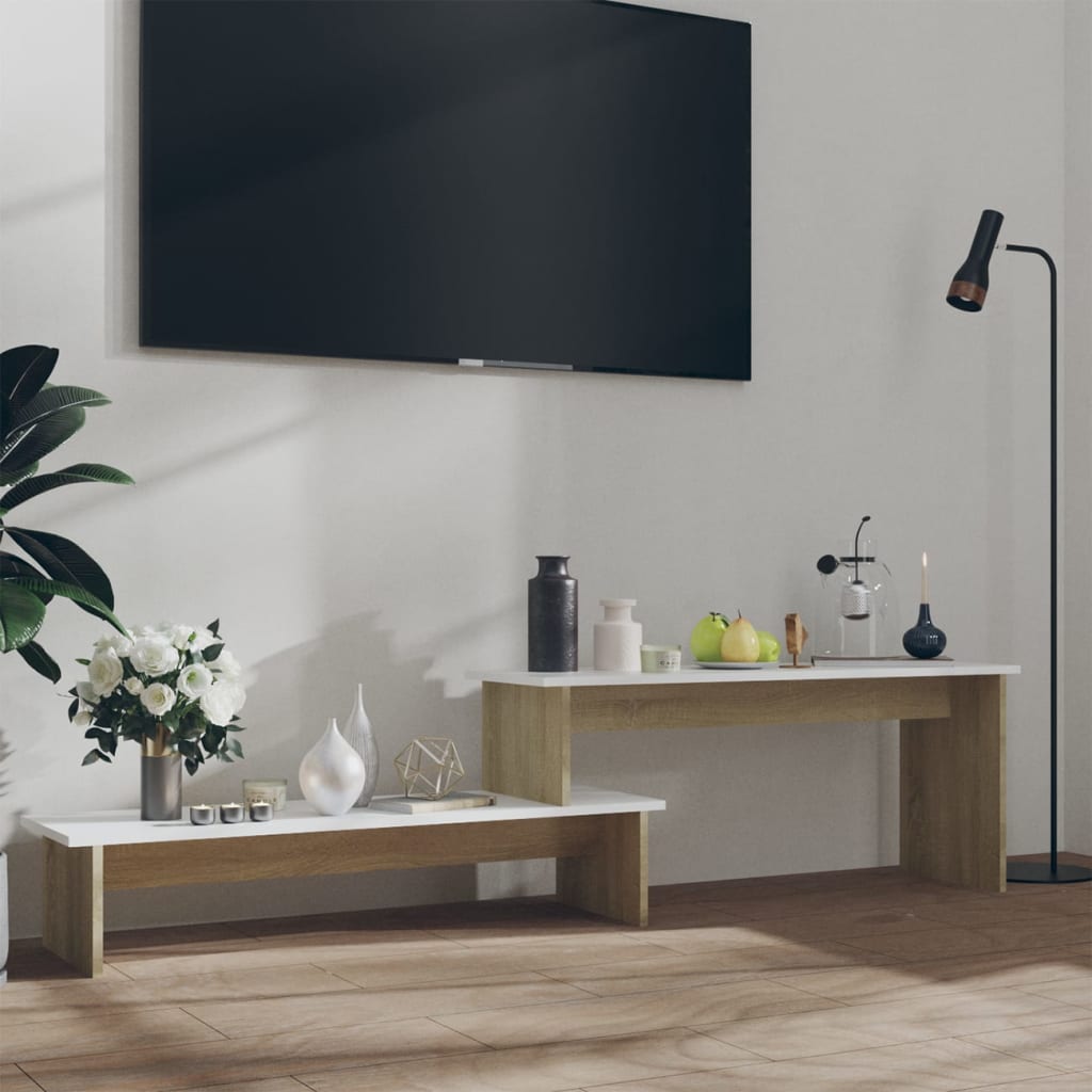 vidaXL TV Cabinet Sonoma Oak and White 70.9"x11.8"x16.9" Chipboard