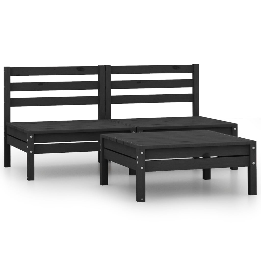 vidaXL 3 Piece Patio Lounge Set Solid Pinewood Black