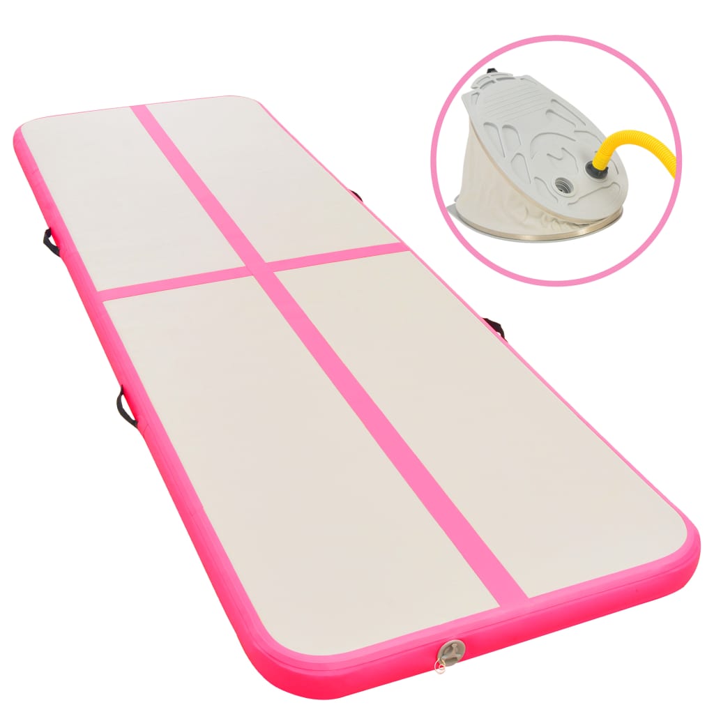 vidaXL Inflatable Gymnastics Mat with Pump 157.4"x39.3"x3.9" PVC Pink