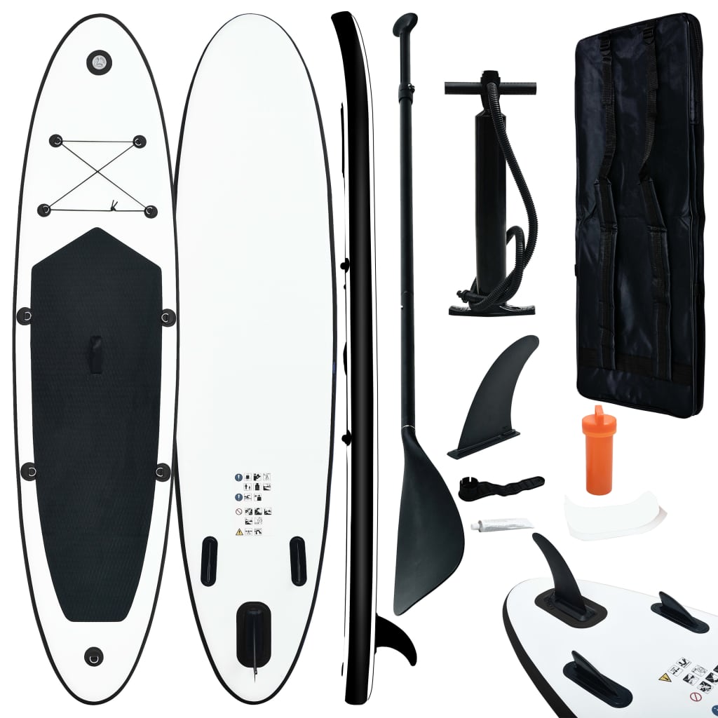 vidaXL Inflatable Stand Up Paddle Board Set Black and White