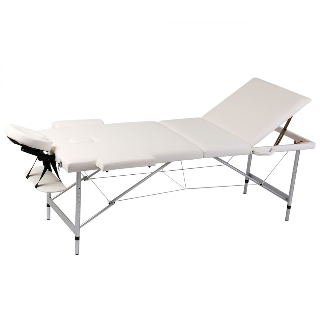 vidaXL Cream White Foldable Massage Table 3 Zones with Aluminum Frame