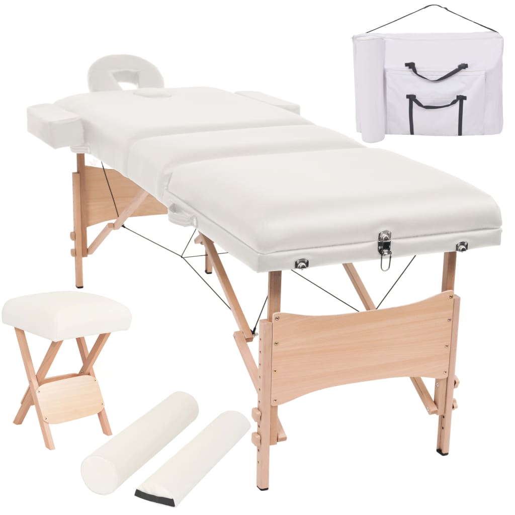 vidaXL 3-Zone Folding Massage Table and Stool Set 3.9" Thick White