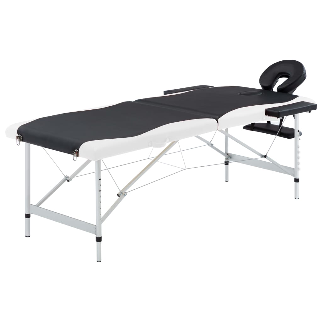 vidaXL 2-Zone Foldable Massage Table Aluminum Black and White