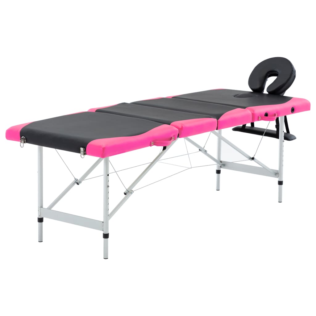 vidaXL 4-Zone Foldable Massage Table Aluminum Black and Pink