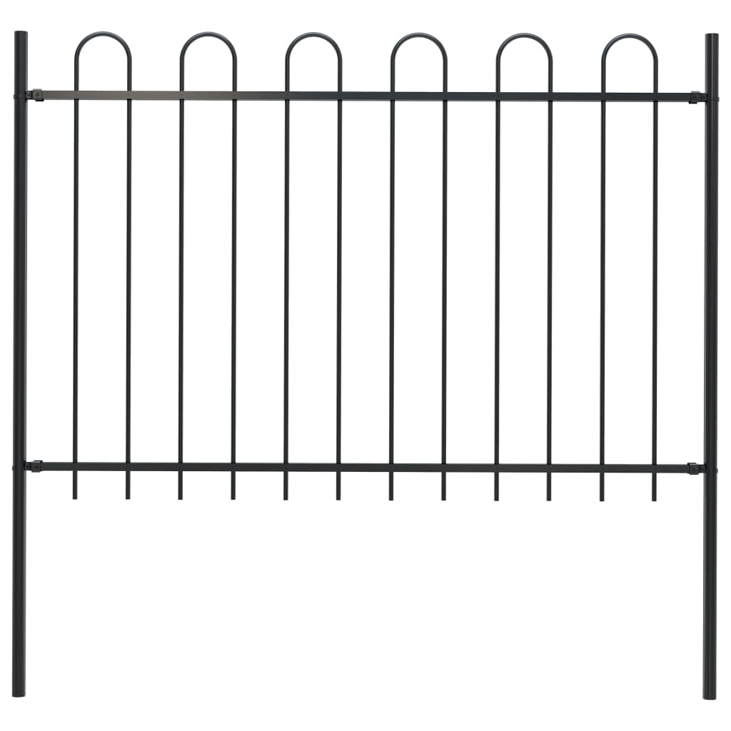 vidaXL Garden Fence with Hoop Top Steel 5.6' Black